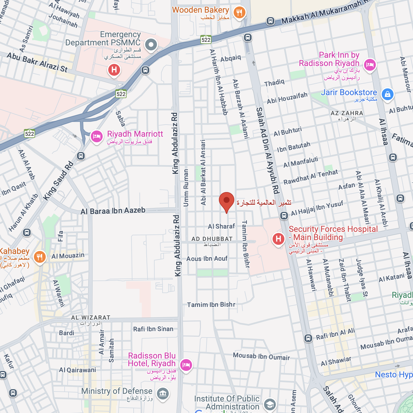 Map showing Tathmeer International location in Riyadh, Saudi Arabia